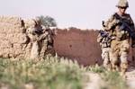 Staff Sgt. Justin Boardman, a squad leader with 3rd Squadron, 73rd Cavalry Regiment, provides corner security as fellow paratroopers move past a kalat wall May 17, 2012, near Combat Outpost Giro, Ghazni Province, Afghanistan. The cavalry unit belongs to the 82nd Airborne Division’s 1st Brigade Combat Team. (U.S. Army photo by Sgt. Michael J. MacLeod)