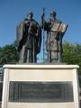 Statue of Cyril and Methodius in Skopje, near the Stone Bridge