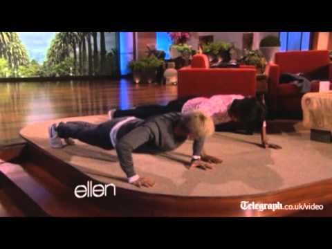 First Lady Michelle Obama does press ups on Ellen DeGeneres Show