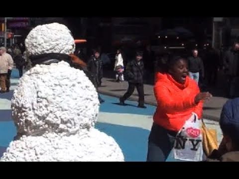 Moving Snowman Prank in Time Square NYC