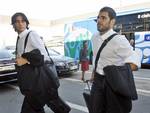 Italian team players Alberto Aquilani, left, and Simone Perrotta arrive at Vienna's airport, Austria, Monday, June 23, 2008. Spain beat Italy at the quarterfinals of the Euro 2008 European Soccer Championships in Austria and Switzerland.