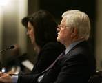 U.S. Sen. Edward Kennedy, D-Mass., listens to his wife, Victoria, as they read letters between John Adams and his wife, Abigail, during a Massachusetts Historical Society program at Faneuil Hall in Boston Monday, Nov. 19, 2007. A new book entitled, 