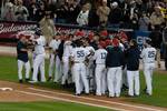 The Yankees celebrate Derek Jeter breaking their franchise career hits record. The Yankees' off season began in November 2008 with control over their organization shifting from long-time owner George Steinbrenner to his son Hal Steinbrenner