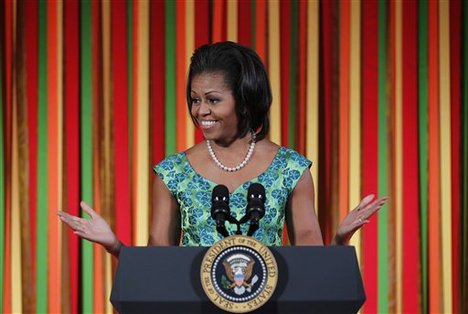 First lady Michelle Obama speaks at the first ever Kids’ ‘State Dinner’, luncheon, in the East Room of the White House