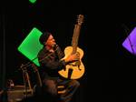 Harry Manx explaining his Mohan veena to an audience.