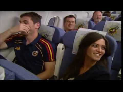 Spain's football team party on their flight home