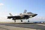 ATLANTIC OCEAN (Oct. 4, 2011) Lt. Col. Fred Schenk lifts an F-35B Lightning II off the flight deck of the amphibious assault ship USS Wasp (LHD 1).