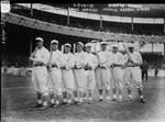 The New York Giants baseball team, 1913. Fred Merkle, sixth in line, committed a baserunning gaffe in a crucial 1908 game that became famous as Merkle's Boner.