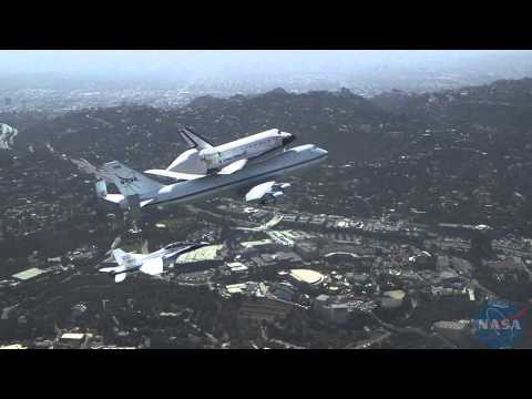 FA18 extended view of Space Shuttle Endeavour's flyover Southern California