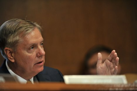 Senator Lindsey Graham (SC) asks questions of Secretary of Defense Leon E. Panetta and Chairman of the Joint Chiefs of Staff Gen. Martin E. Dempsey testify before the Senate Committee on Appropriations, Subcommittee for Defense, concerning the fiscal year 2013 budget at the Dirksen Senate Office Building, Washington, D.C., June 13, 2012.