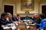 President Barack Obama and Vice President Joe Biden meet with BP executives in the Roosevelt Room of the White House, June 16, 2010, to discuss the BP oil spill in the Gulf of Mexico.