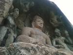 This is a rock cut image of Buddha at Bojjanakonda cave Monastery near Anakapalle in Visakhapatnam dist of Andhra Pradesh India