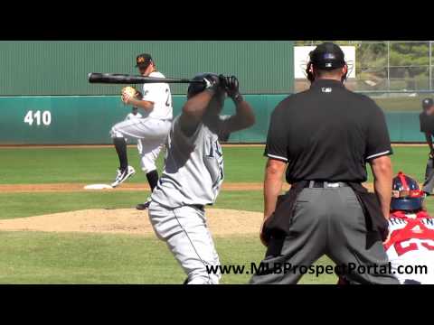 Gerrit Cole vs. Tim Beckham - Arizona Fall League 2011 - Beckham hits 2 RBI double - Pirates - Rays