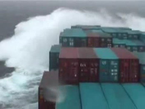 Container ship flexing in rough weather