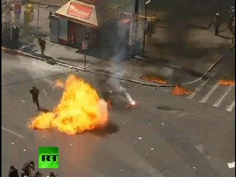 Greece Molotov Rampage: Video of protesters fire petrol bombs at police