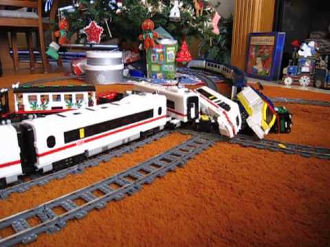 LEGO train crash high speed Eurostar and ICE 3 on 9V double track