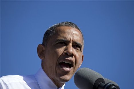 President Barack Obama speaks at a campaign event at Veteran's Memorial Park, Thursday, Oct. 18, 2012, in Manchester, N.H.