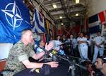 Supreme Allied Commander Europe, Gen. James L. Jones, responds to reporters' questions during a press conference at the conclusion of the North Atlantic Council (NAC) and the Military Committee (MC) Sea Day Exercise.