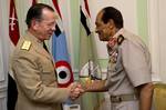 110608-N-TT977-034 Navy Adm. Mike Mullen, chairman of the Joint Chiefs of Staff greets Egyptian Field Marshal Mohamed Hussein Tantawi, chairman of the Supreme Council of the Armed Forces of Egypt in Cairo on June 8, 2011. Mullen is on a seven-day trip visiting Egypt and Europe to meet with counterparts and leaders. (DoD photo by Mass Communication Specialist 1st Class Chad J. McNeeley/Released)