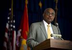 Assistant Secretary of the Navy of Energy, Installations and Environment (Ret.) the Honorable BJ Penn delivers closing remarks during the Department of the Navy Tribute to African American Leadership at the Pentagon.