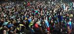 Sri Lanka's supporters react as they watch the ICC Twenty20 Cricket World Cup final match between Sri Lanka and West Indies's on a giant screen in Colombo, Sri Lanka, Sunday, Oct. 7, 2012. (AP Photo/Chamila Karunaratna)