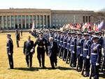 ARLINGTON, Virginia (Mar. 19)--Prime Minister of Israel Ariel Sharon reviews U.S. honor guards including Coast Guard. USCG photo by Ens. Bryan Markland (116757) ( PRIME MINISTER ARIEL SHARON (FOR RELEASE) )