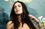 Actress Megan Fox poses backstage at the Teen Choice Awards on Sunday, Aug. 9, 2009 in Universal City, Calif.