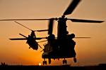 Two Royal air force CH-47 Chinooks take off from Task Force Helmand headquarters in Lashkar Gah district, Helmand province, Sept. 22.