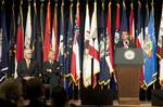 Deputy Secretary of Defense Ashton Carter speaks to Vice President Joe Biden, members of the department of defense and private industry thanking them for their work in providing Mine Resistant Ambush Protected (MRAP) vehicles at the MRAP transition ceremony at the Pentagon October 1, 2012. The ceremony marks the start of the transition of the MRAP Joint Program Office from the Marine Corps to the Army and the formal establishment of an MRAP Program of Record within each service DoD photo by Erin