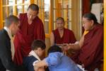 Buddhism in exile: Followers receiving blesses from the head of Sakya Buddhist sect, Dharamshala, India