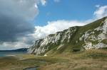 Samphire Hoe beneath the White Cliffs of Dover looking towards Folkestone. Samphire Hoe is a new part of Kent, United Kingdom, created in the early 1990s, consisting of 35 hectares (86.5 acres) of reclaimed land.