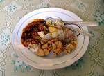 Siomay mixed with Batagor as served in a foodstall near Bandung train station, West Java, Indonesia.