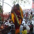 Devotee performs traditional ritual 'Tarpan' at the river of Ganga on the occasion of Sarva Pitri Amavasya to mark the end of Pitrupaksha in Kolkata on 15 October 2012. Pitru Paksha Shradh, or Pitr Paksh Shraddh, is the annual rites and rituals offered to ancestors, relatives and dead parents in the month of Ashwin in North India