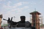 An Indian policeman stands guard in front of Kashmir's clock tower at historic Lal Chowk (Red Square) area ahead of planned national flag hoisting by India's main opposition Bharatiya Janata Party (BJP) at the tower on Republic Day, in Srinagar, January 25, 2011. Security has been tightened near and around the clock tower as BJP is planning to hoist an Indian national flag at the clock tower on Republic Day celebrations on January 26, local media reported adding that the government has decided n