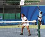 XIX Commonwealth Games-2010 Delhi: Nirupama Sanjeev and Rohan Bopanna of India, during a mixed-double match against Rodionova & Hanley of Australia, at R.K. Khanna Tennis Stadium, in New Delhi on October 04, 2010.