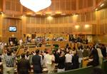 BJP Bhartia Janta Party members staged protest in the Jammu and Kashmir Assembly in Srinagar on Wenesday 03, October 2012. As opposition PDP and BJP demanded suspension of question hour to discuss the problems caused by cap on LPG cylinders.