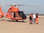 CORPUS CHRISTI, Texas (Jan. 14, 2005) A helicopter crew from Coast Guard Air Station Corpus Christi medevaced a man 30 miles southeast of Port Aransas, Texas, at approximately 2 p.m. today. The HH-65B Dolphin helicopter crew, conducted a litter hoist of a 59-year-old man who suffered from chest pains. The man was hoisted from the charter boat Dolphin. He was then transported to awaiting medical personnel at Naval Air Station Corpus Christi and taken by ambulance to Bay Area Hospital. USCG Photo.