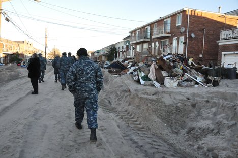 Rockaway Beach, N.Y. (Nov. 4, 2012) Sailors of USS San Antonio (LPD 17) walk the streets of Rockaway Beach, N.Y to the devastation caused by Hurricane Sandy Nov. 4, 2012.