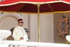 File - Morocco's King Mohammed VI delivers a speech to officers of the Moroccan army who graduated this year from various Moroccan military and civilian schools and institutes during a ceremony to mark the twelfth anniversary of his rule, at the king's palace in Tetouan, some 70 kilometers (43 miles) southeast of Tangiers Sunday, July 31, 2011.