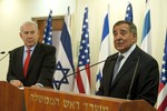 120801-D-BW835-814	Secretary of Defense Leon E. Panetta, right, and Israeli Prime Minister Binyamin Netanyahu brief the press in Jerusalem, Israel, on August 1, 2012 Panetta is on a 5-day trip to the region, stopping in Tunisia, Egypt, Israel and Jordan to meet with senior leaders and counterparts.  DoD photo by Erin A. Kirk-Cuomo.  (Released)