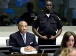 Former Liberian President Charles Taylor is seen at the U.N.-backed Special Court for Sierra Leone in Leidschendam, Netherlands, Thursday, Aug. 5, 2010. Naomi Campbell appeared at a Dutch courthouse to give evidence at the war crimes trial of former Liberian ruler Charles Taylor after the supermodel lost her battle to avoid testifying. Campbell will be questioned about claims made by actress Mia Farrow that Taylor gave the British model an uncut diamond after a dinner party hosted by Nelson Mand