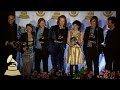 Arcade Fire in the media center after winning Album of the Year!