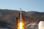 In this Dec. 12, 2012 photo released by Korean Central News Agency, North Korea's Unha-3 rocket lifts off from the Sohae launch pad in Tongchang-ri, North Korea. The satellite that North Korea launched on board the long-range rocket is orbiting normally, South Korea said on Thursday.