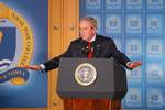 President George W. Bush speaks at Spruance Auditorium, Thursday, June 28th, 2007. President Bush visited the Naval War College as part of the 50th anniversary celebration of the Naval Command College. He discussed the on-going wars in Iraq and Afghanistan as part of the larger struggle against terrorism.