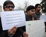 Youth Brigade of Kashmir carry out a protest demonstration in Srinagar, India, on Monday 24, December 2012. As solidarity with Delhi gang-rape case. The protesters were demanding action against people involved in rape incidents across the country.