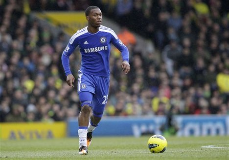 Chelsea's Daniel Sturridge plays against Norwich City during their English Premier League soccer match at Carrow Road stadium, Norwich, England, Sunday, Jan. 22, 2012.