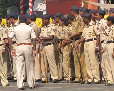 Many police gather on the road for security in Pune - Maharashtra - India