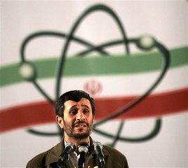 Iranian President Mahmoud Ahmadinejad, speaks at a ceremony in Iran's nuclear enrichment facility in Natanz, 300 kms 186 (miles) south of capital Tehran, Iran, Monday April, 9, 2007.