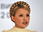 Ukraine's Prime Minister and presidential candidate Yulia Tymoshenko speaks to the media in Kiev, Ukraine, Sunday, Feb. 7, 2010.