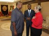 U.S. Secretary of State Hillary Clinton, right, meets with Togo President Faure Gnassingbe, center, and Gilchrist Olympio, President of the Union of Forces for Change, the country's main opposition party and the son of Togo's first elected president, at the Presidential Palace in Lome, Togo, Tuesday Jan. 17, 2012. U.S. Secretary of State Hillary Rodham Clinton this week is taking stock of democratic advances in West Africa after an intense year of diplomacy preoccupied by the Arab Spring. The region's improvements in multiparty governance and the rule of law have come in fits and starts, and often on the back of political violence.